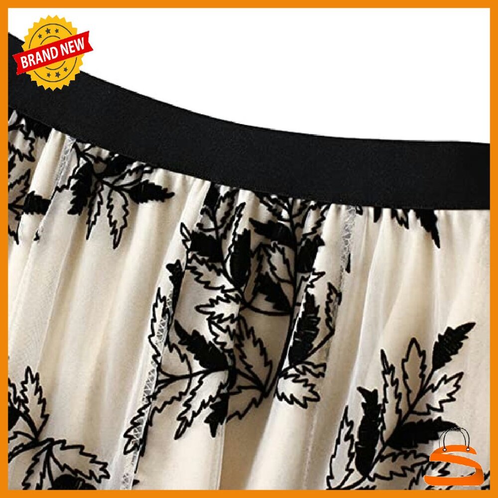 A-Line Elastic Waist Ruffle Tulle Layered Midi Skirt One Size - Picture 3 of 6